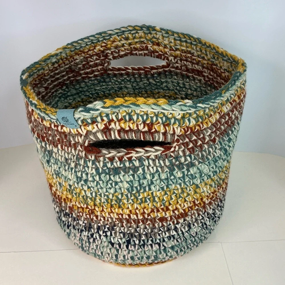 Handcrafted Multicolor Crochet Scrap Woven Tote Bag Basket Storage Handmade Knit